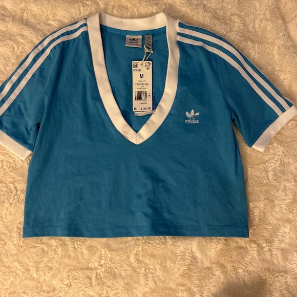 Adidas’s Blue V-Neck Cropped Top - Picture 1 of 5